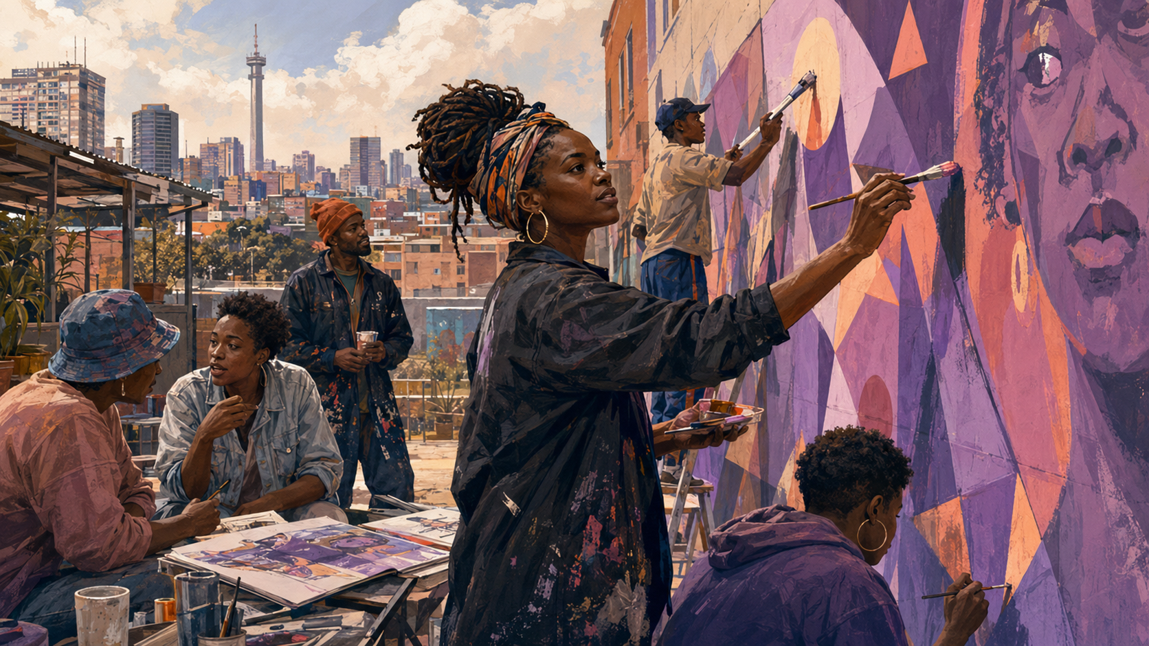 Editorial illustration of art, public space and urban memory in Johannesburg